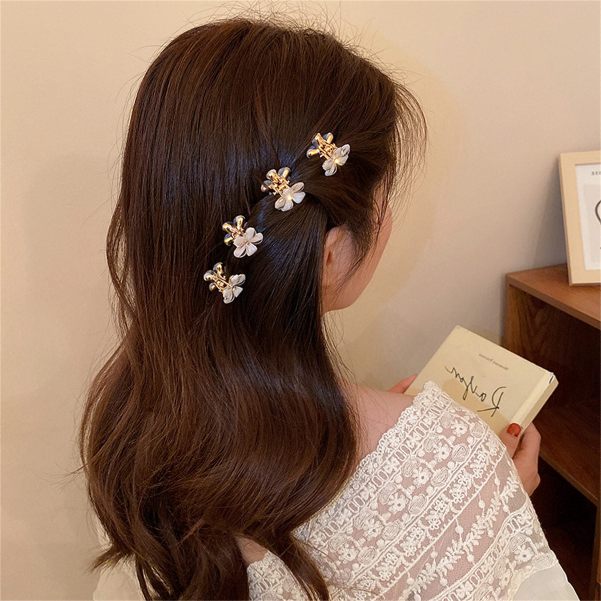 Children's bangs clip crystal flower oblique braided hair clip