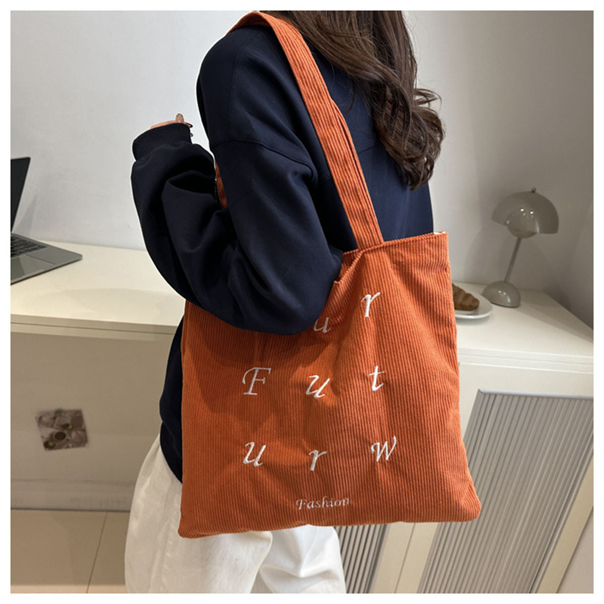 Autumn and winter corduroy letter embroidered commuter shoulder bag