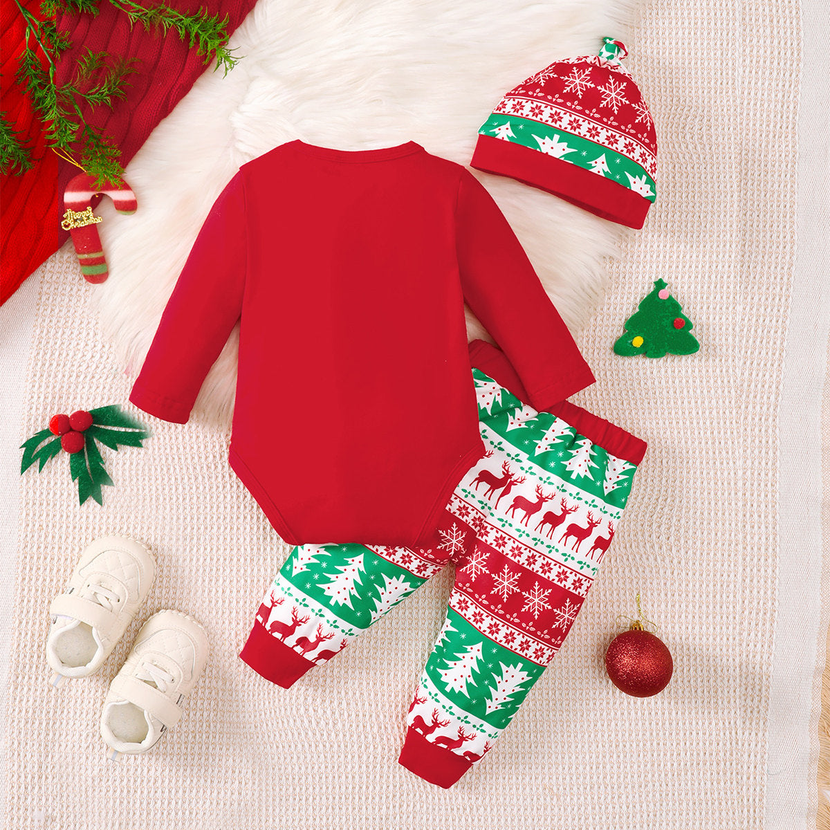 Christmas letter print romper set + hat