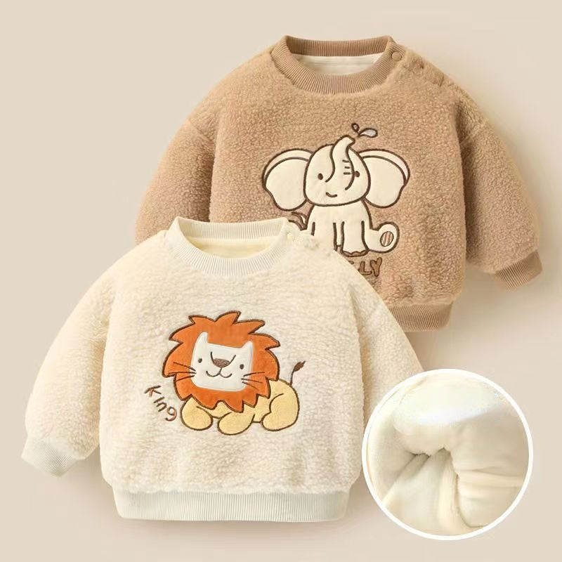 Plush and thickened baby winter clothing cartoon lamb wool pullover sweater