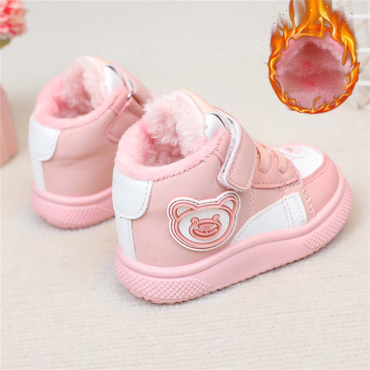 Cute bear warm, wear-resistant and non-slip Velcro cotton boots for boys and girls