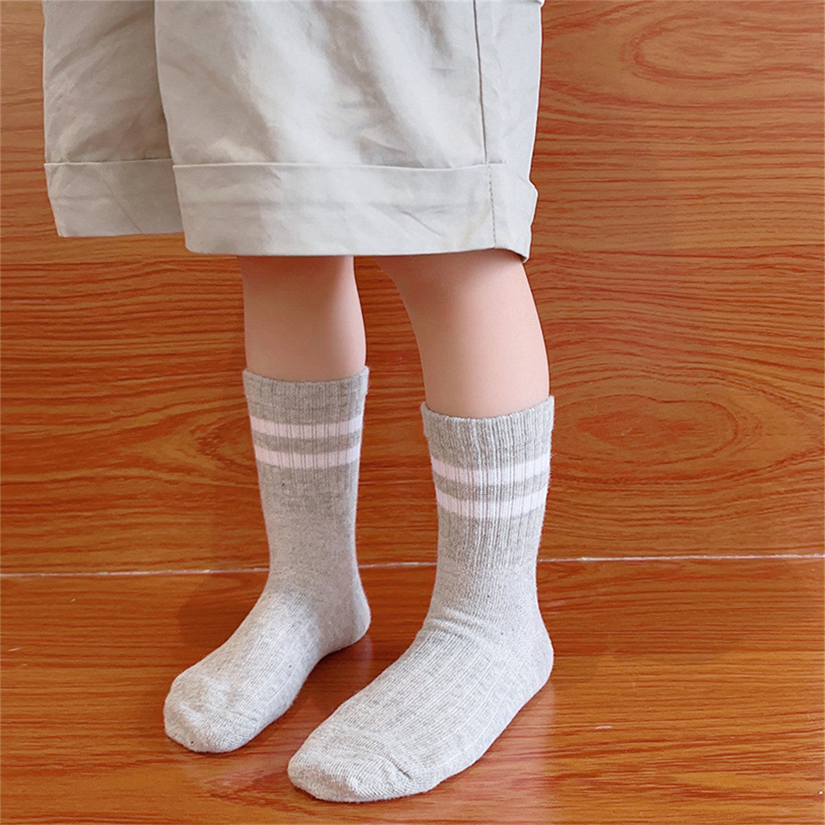 Children's spring and autumn casual college style parallel bars men's and women's short socks