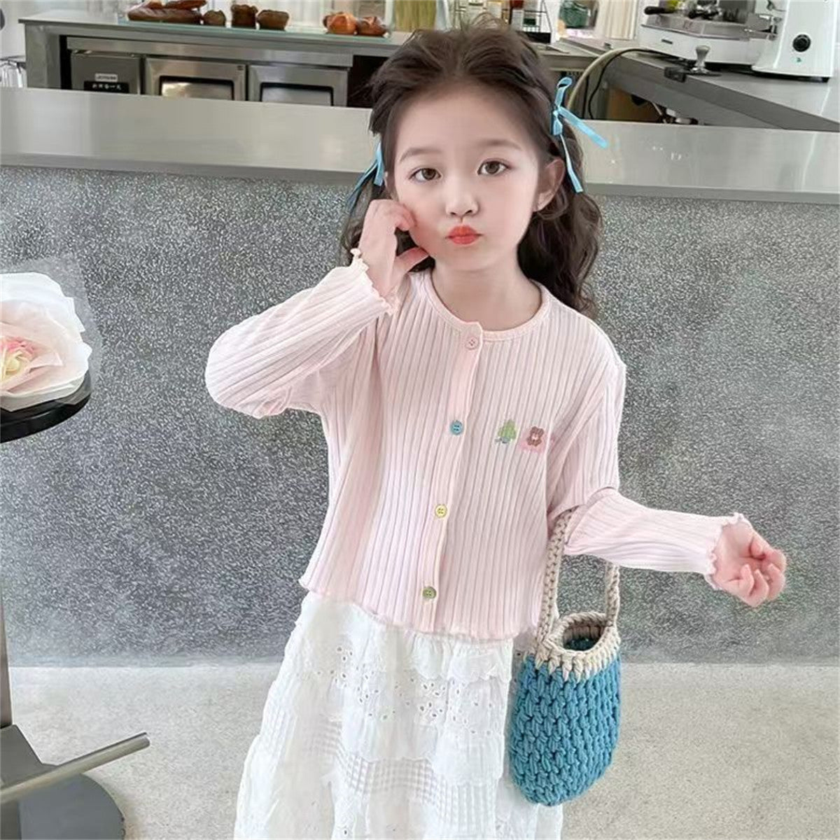 Versatile Colorful Button Girls Knitted Sweater Knitted Top