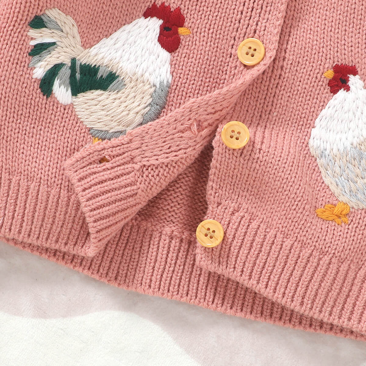 Infant and Toddler Knitted Cute Chick Embroidery Baby Jacket Cardigan