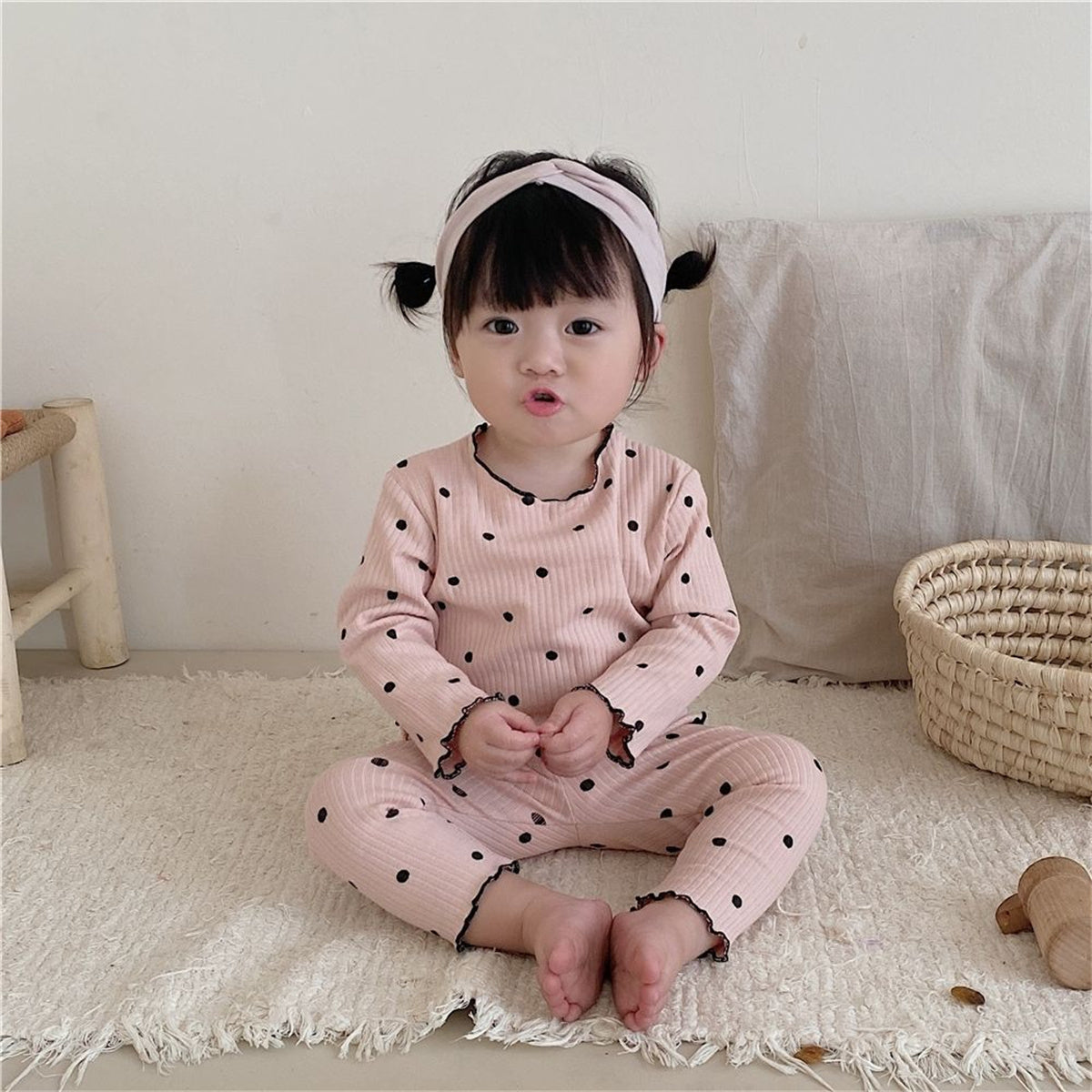 Girls new baby long sleeve ice silk ribbed pajamas