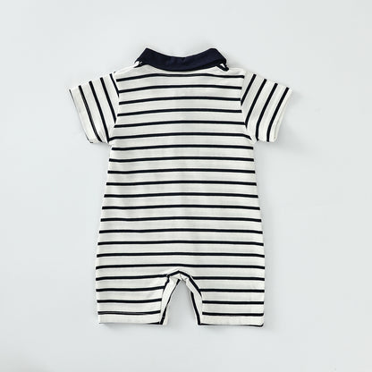 Striped lapel patch romper