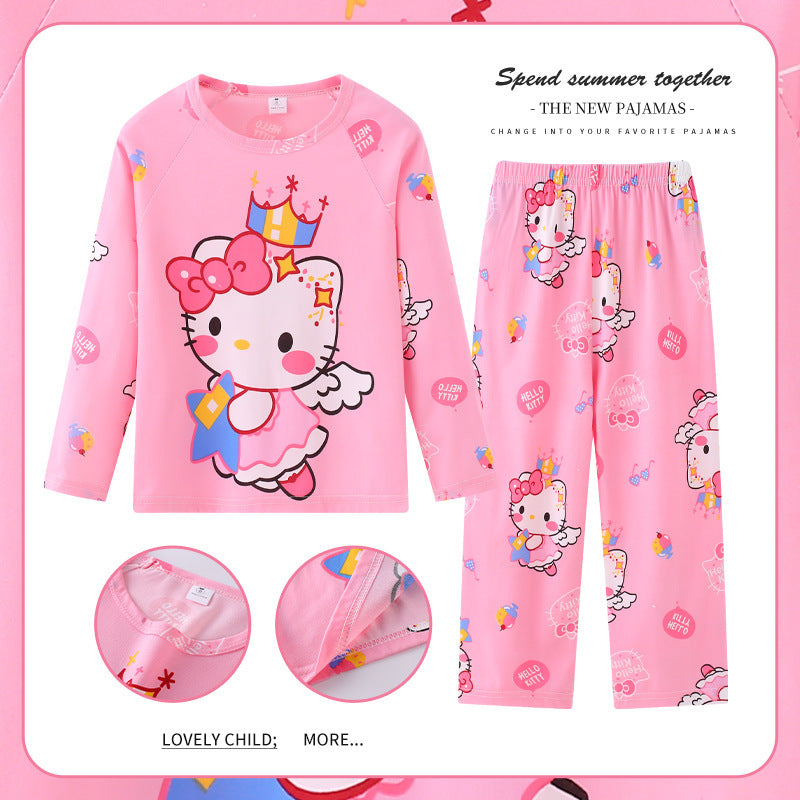 Children's long-sleeved air-conditioning clothes cartoon pajamas spring and autumn boys and girls home clothes autumn clothes autumn trousers suit