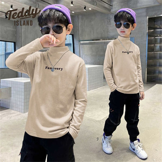 Winter simple letter style plus velvet warm half-high collar bottoming shirt for middle and large boys