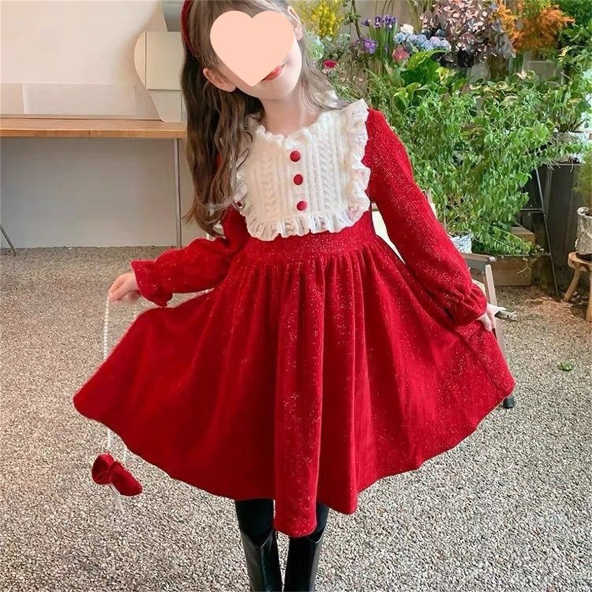 Children's lace collar fleece dress