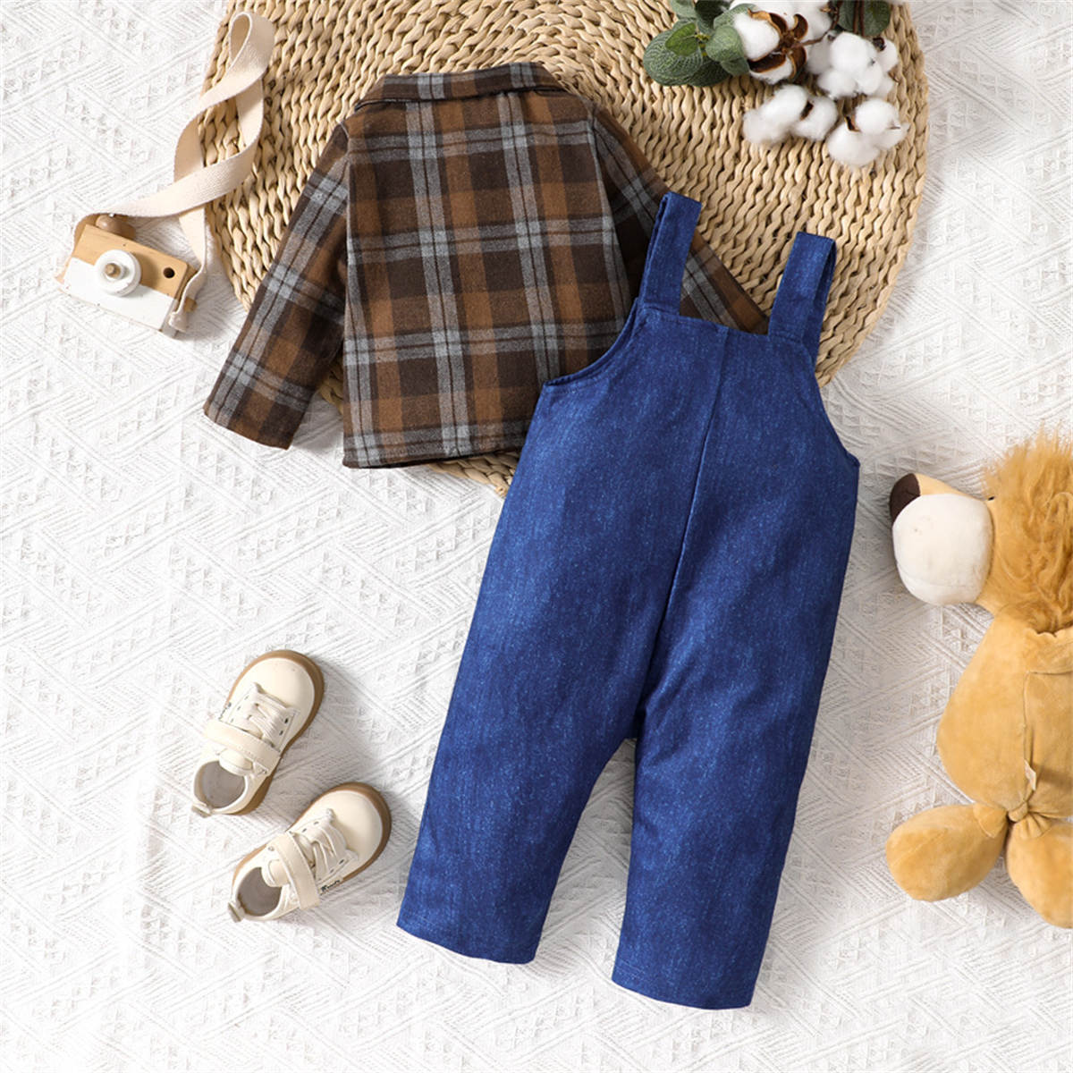 Boys&#39; spring and autumn two piece shirt and overalls suit