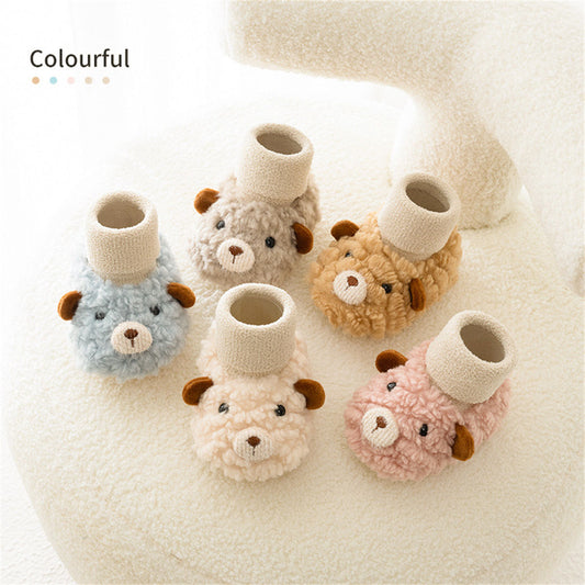 Winter plush cute bear style cotton shoes for baby boys and girls