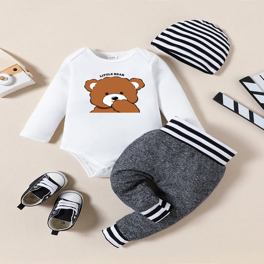 Infant Boy Spring and Autumn Suit Bear Pattern Long Sleeve + Long Pants Casual Three-piece Suit