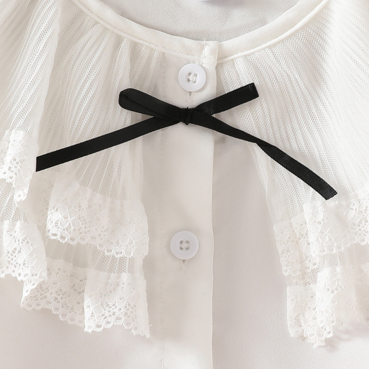 4-7 years old girls elegant ladies daily versatile double-layer lace mesh splicing collar bow simple long-sleeved shirt