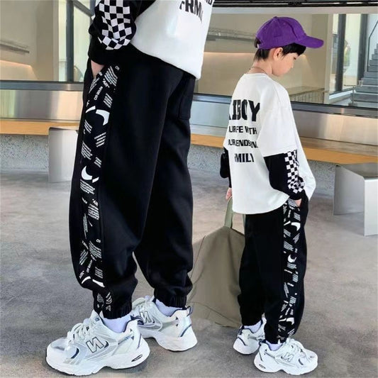 Boys pants gray medium and large children's loose sports pants