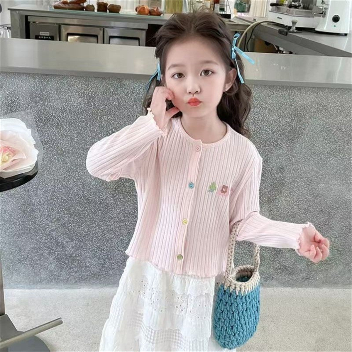 Versatile Colorful Button Girls Knitted Sweater Knitted Top