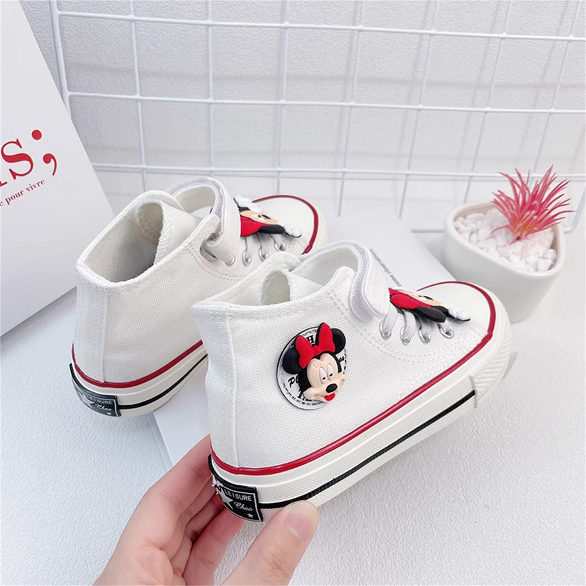 Little girl's 3D Minnie cute sweet style casual high top canvas shoes