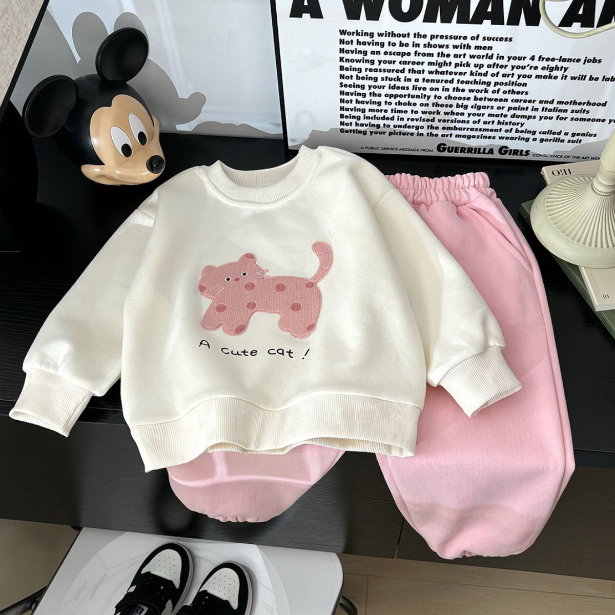 Autumn girls sweater suit cotton cartoon long-sleeved suit medium and large children's two-piece suit