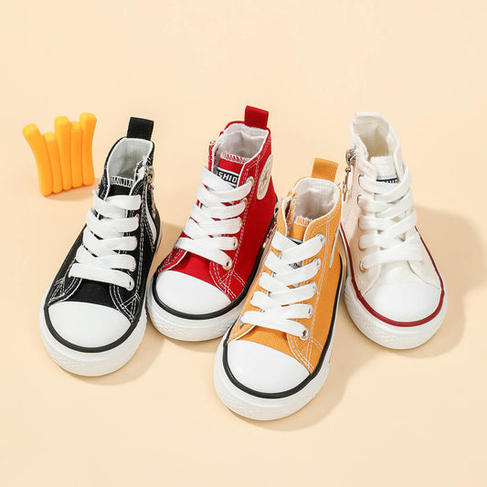 Children's and boys' solid color star high-top canvas shoes