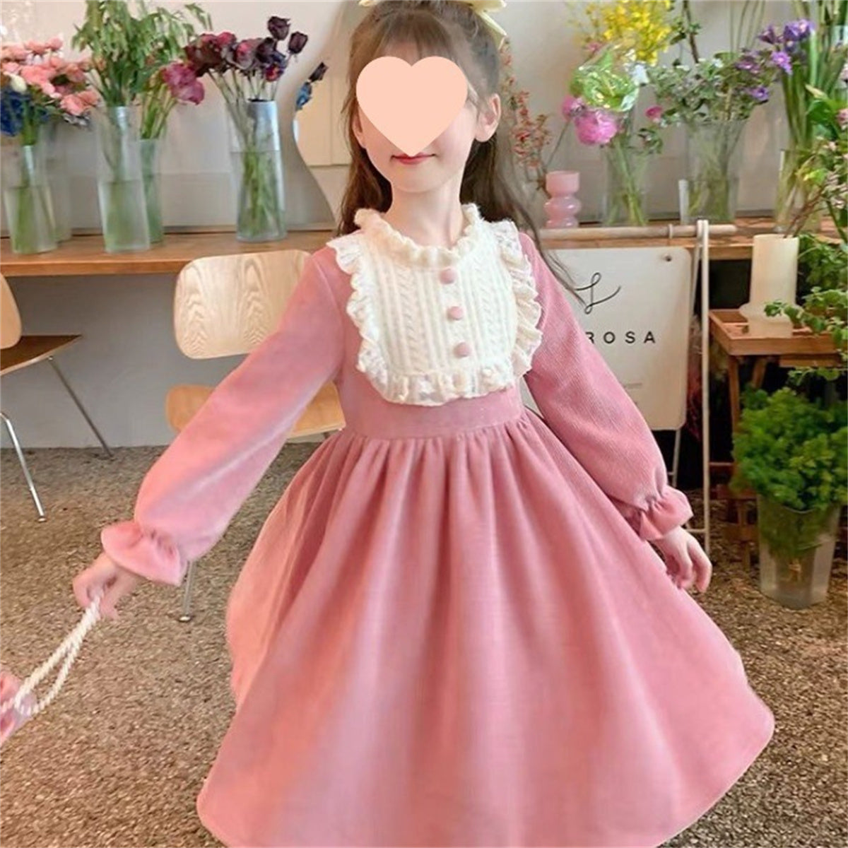 Children's lace collar fleece dress