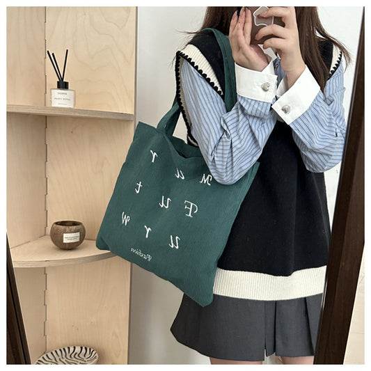 Autumn and winter corduroy letter embroidered commuter shoulder bag