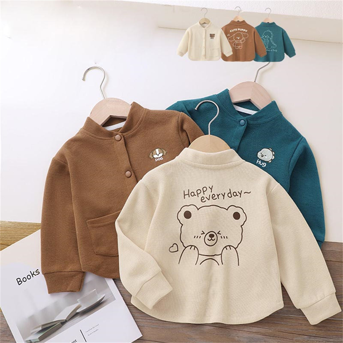 Baby Cartoon Print Warm Top Baseball Jacket