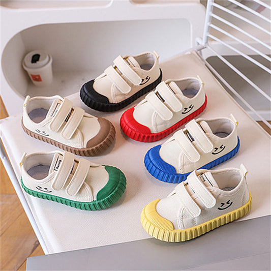 Children's and boys' smiley face colorful casual low-top canvas shoes