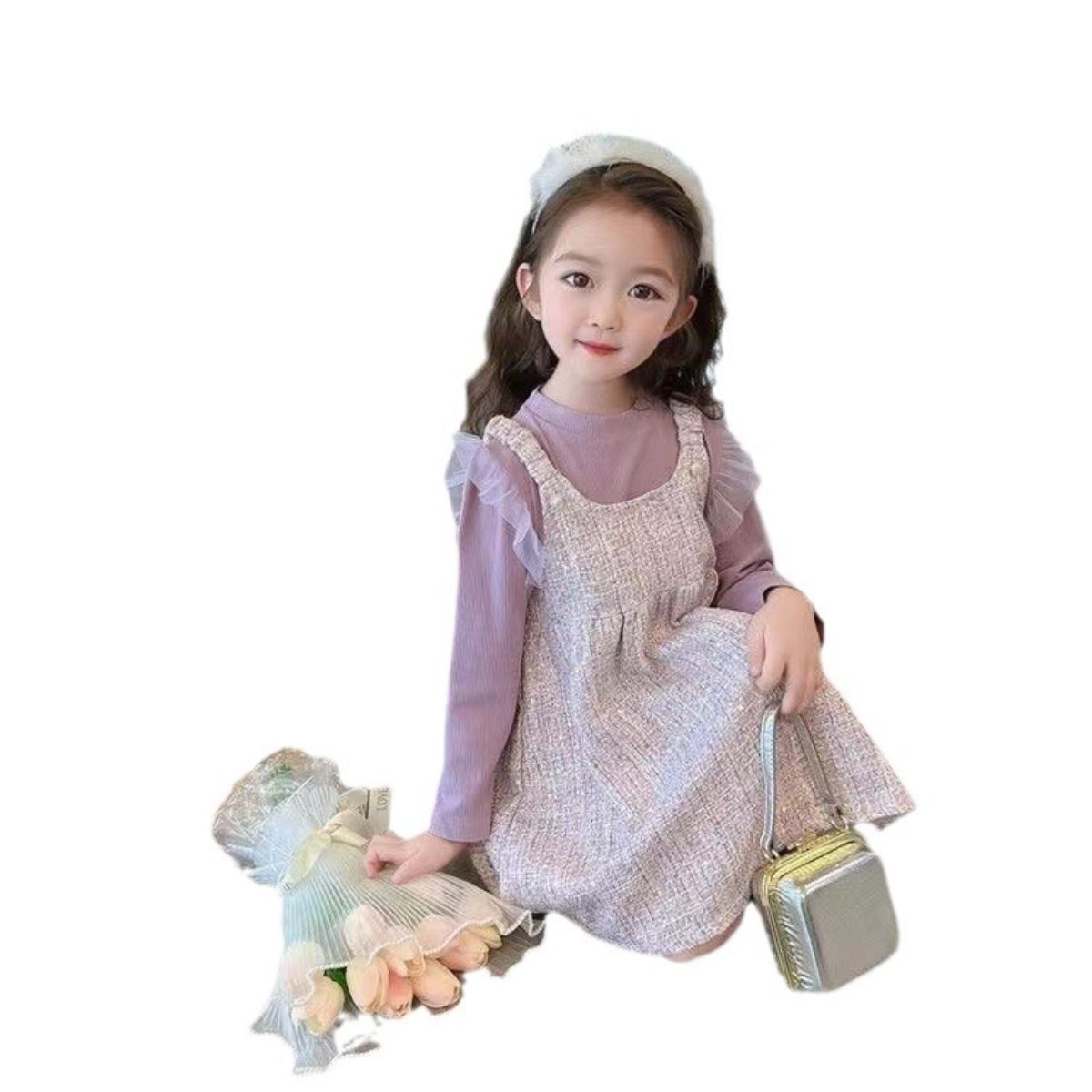 Girls Spring and Autumn Long Sleeve New Children's Skirt Autumn Baby Princess Fake Two-piece Girls Dress