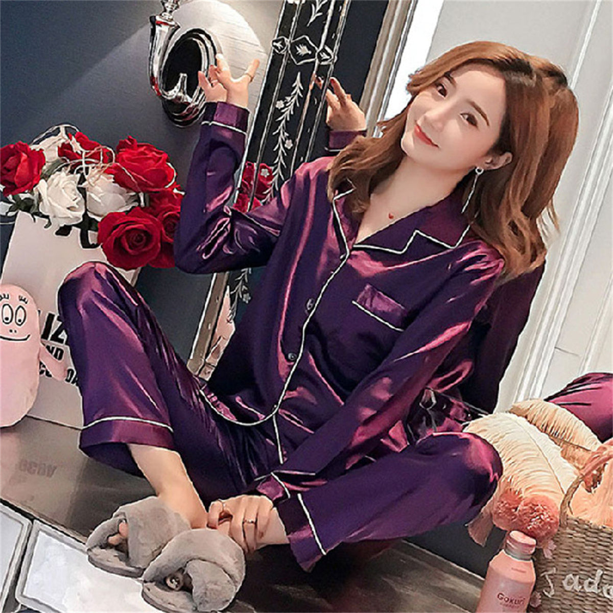 Women's 2-piece ice silk pajamas set