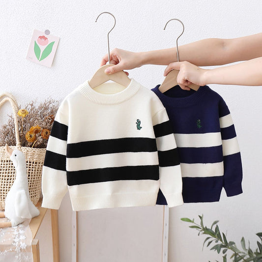 Children's sweater girl new style baby warm autumn and winter wool top boy knitted striped pullover