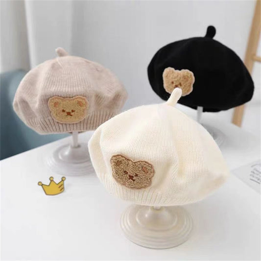 Children's baby cute bear knitted painter hat spring and autumn beret