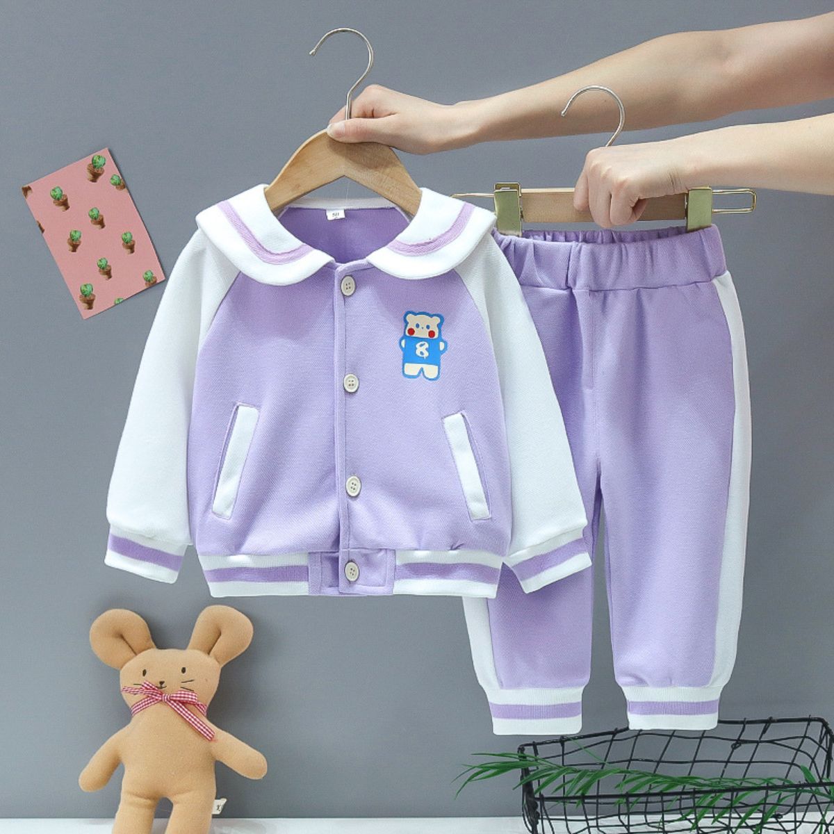 New style girls spring and autumn suit cardigan two-piece suit baby girl spring casual children's jacket