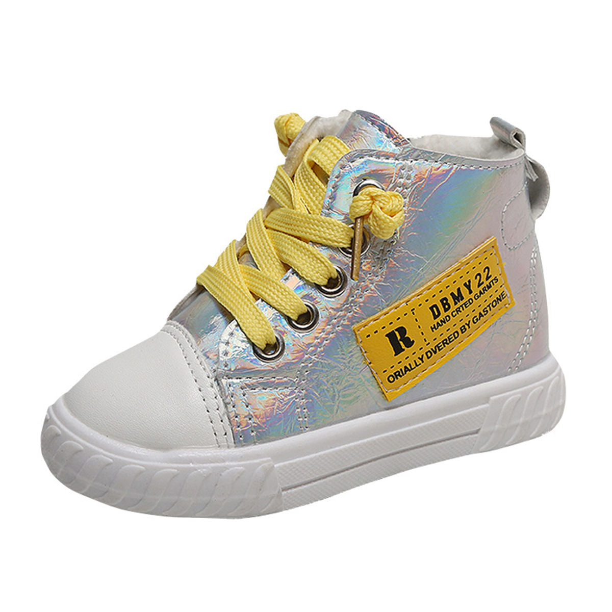 Winter velvet-lined bright-color sequined high-top canvas shoes for boys and girls