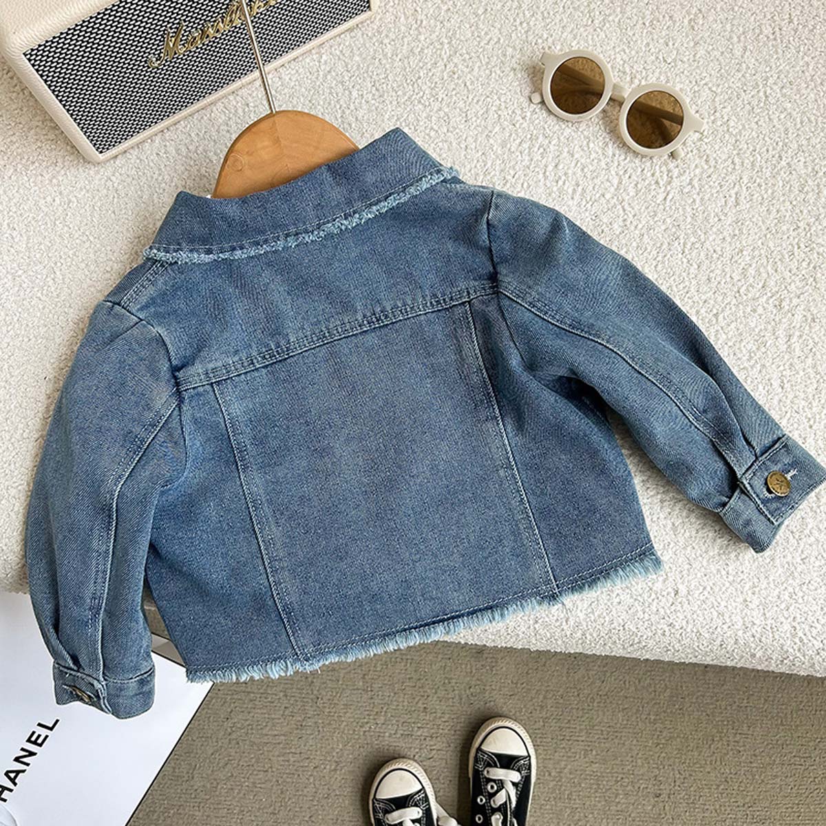 Blue retro lapel long-sleeved denim jacket pleated skirt suit fashionable two-piece suit