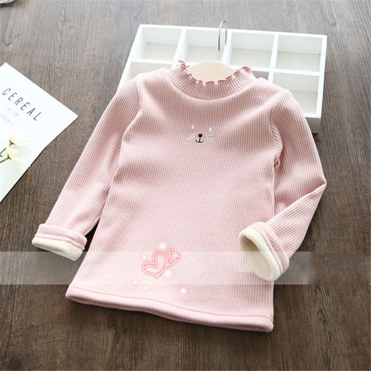 Girls Plush Bottoming Shirt Autumn and Winter Ruffled Thickened Warm T-shirt Children Baby All-match Fleece Sweater