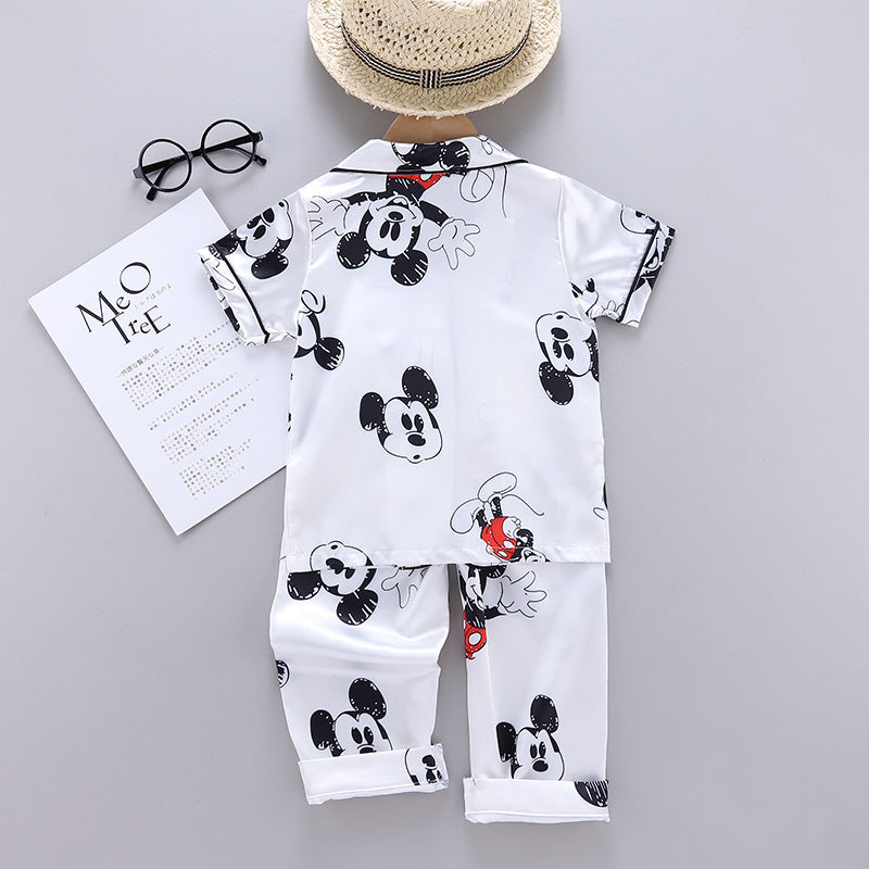 Summer new ins children's home clothes air-conditioning clothes ice silk pajamas short-sleeved trousers suit