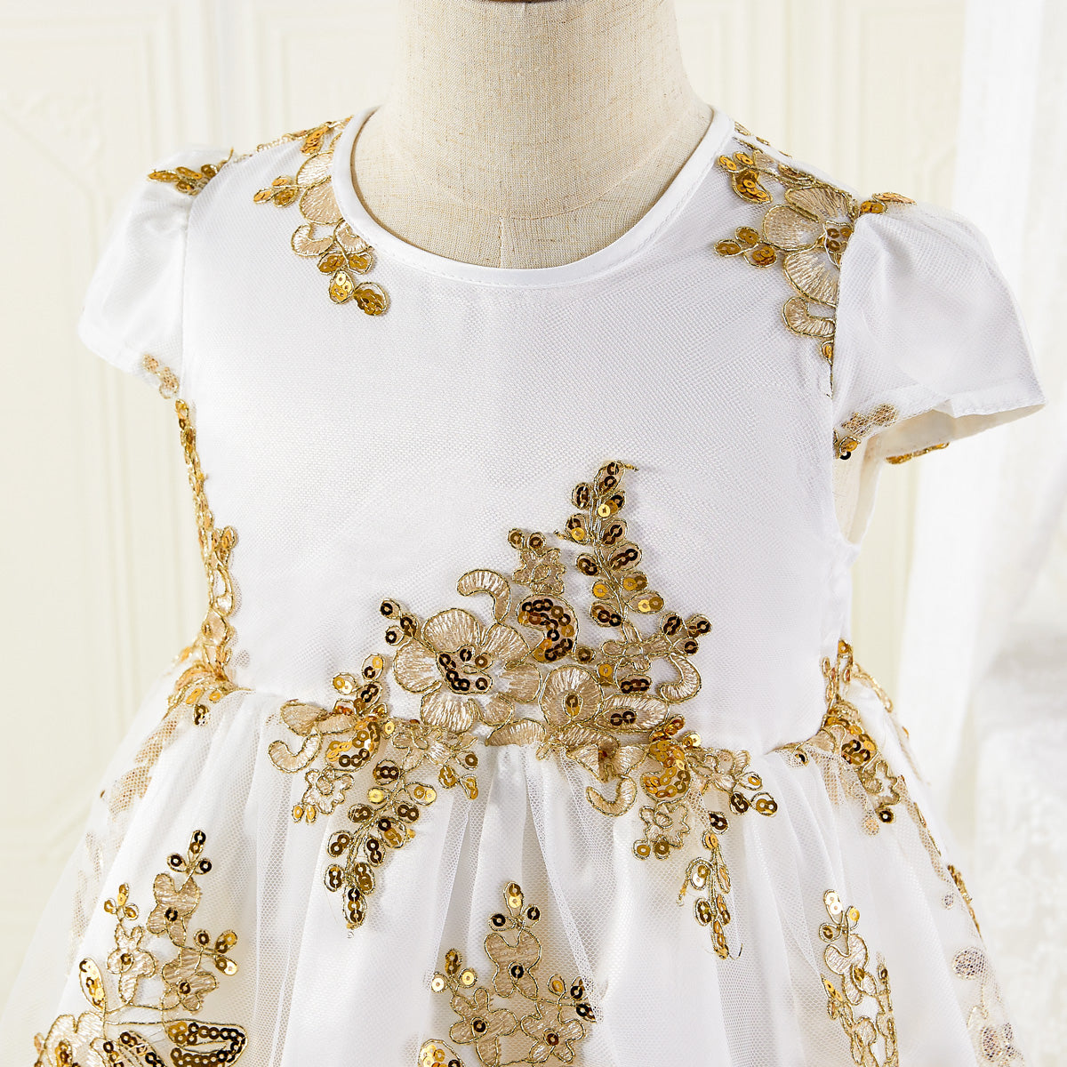 Toddler Girl's Gorgeous Elegant Style Golden Lace  Short Sleeves Dress