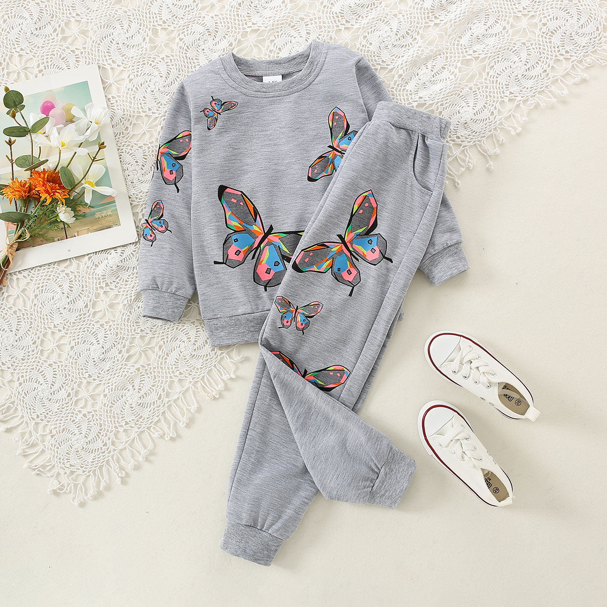 Toddler Girl Butterfly Pattern Sweater & Pants