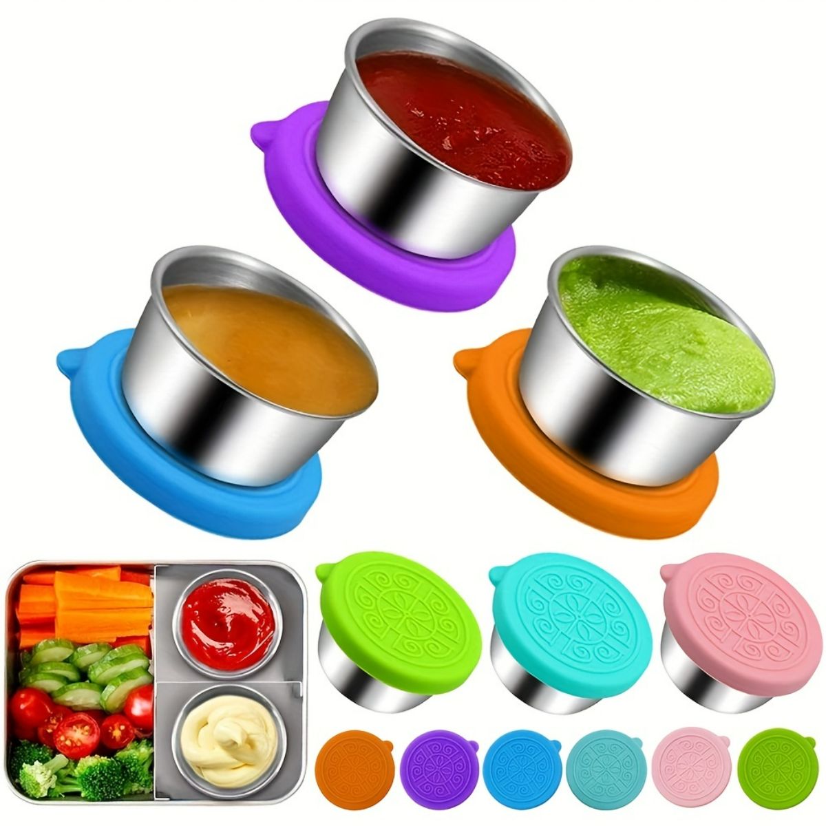 304 stainless steel sauce cup with lid, silicone lid, sealed, leak-proof, fresh-keeping sauce cup, seasoning dish