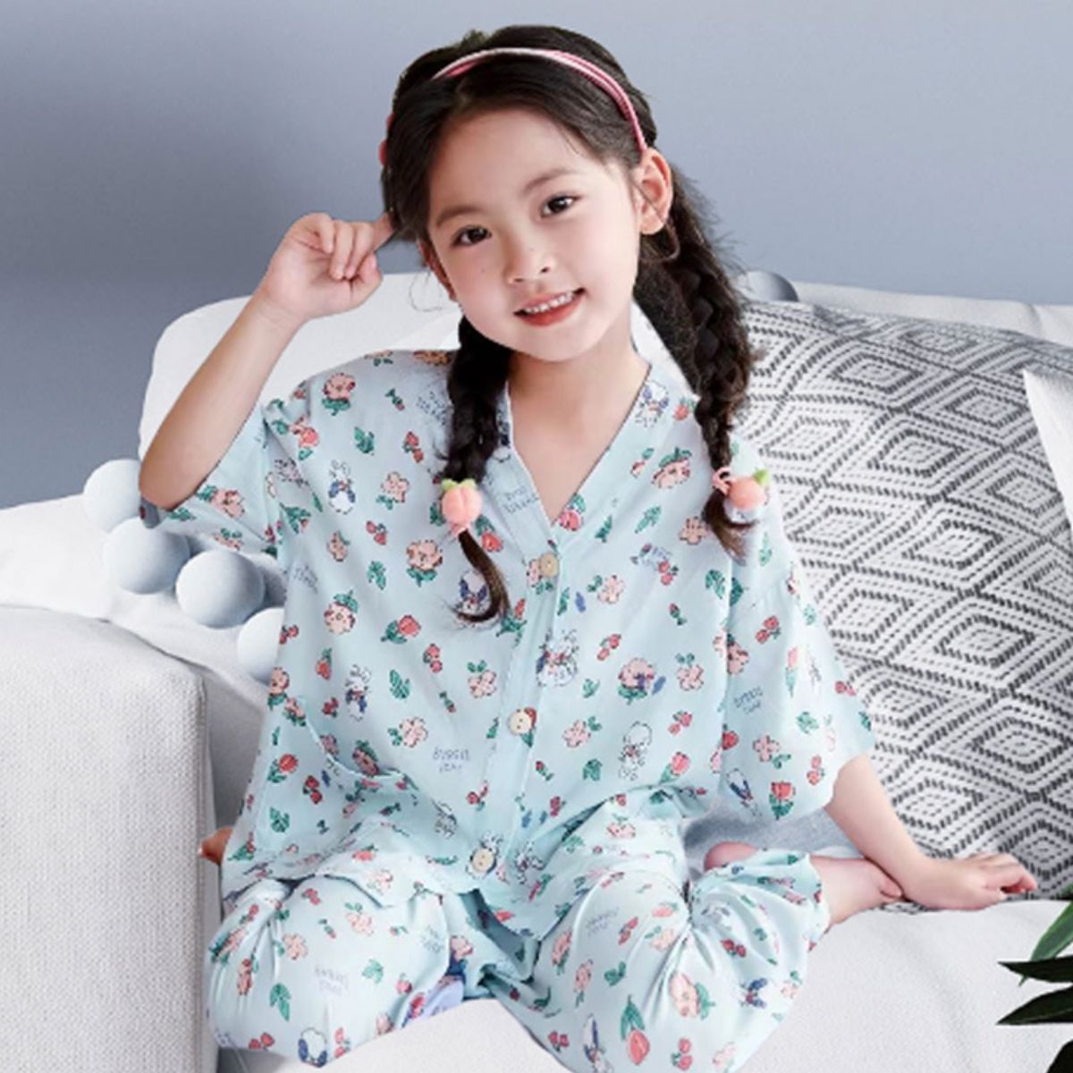 Summer children's pajamas short-sleeved shorts boys and girls baby suits summer thin loose small children air-conditioned clothing