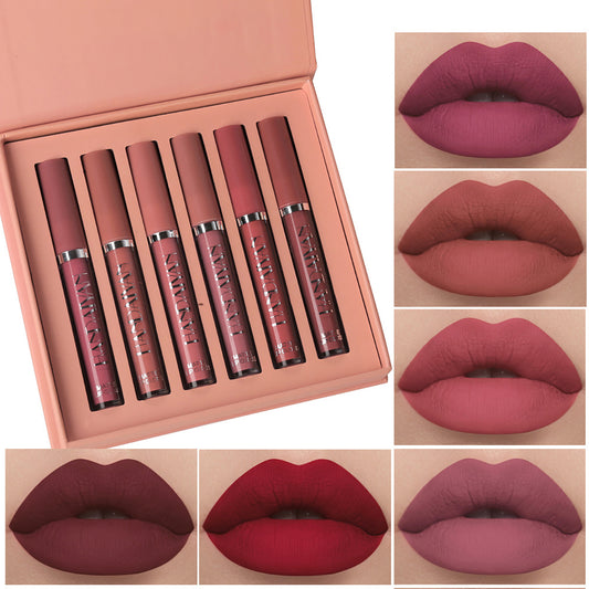 6-pack waterproof non-stick matte lipstick gift box