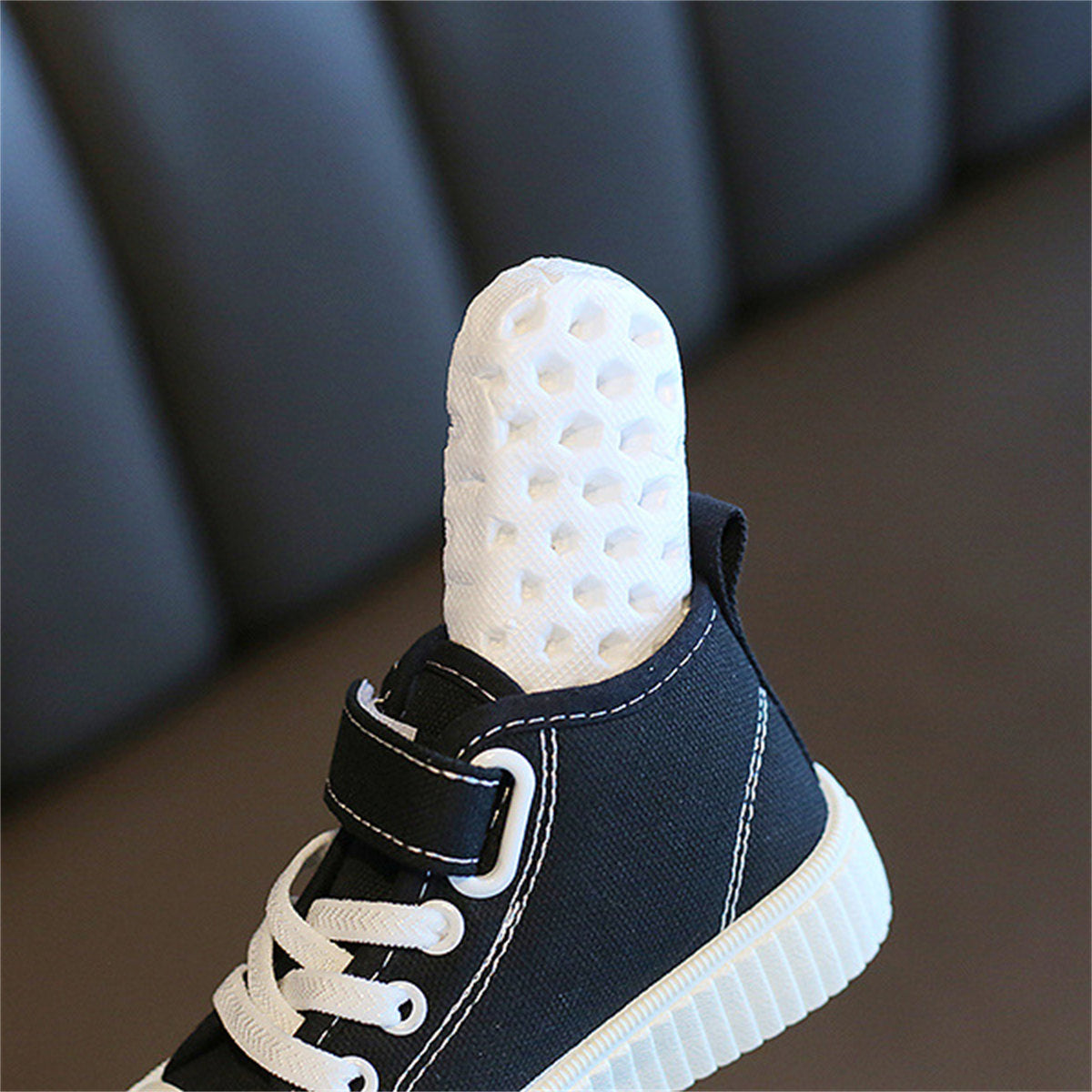 Children's and boys' spring and autumn pure color simple casual style Velcro high-top canvas shoes