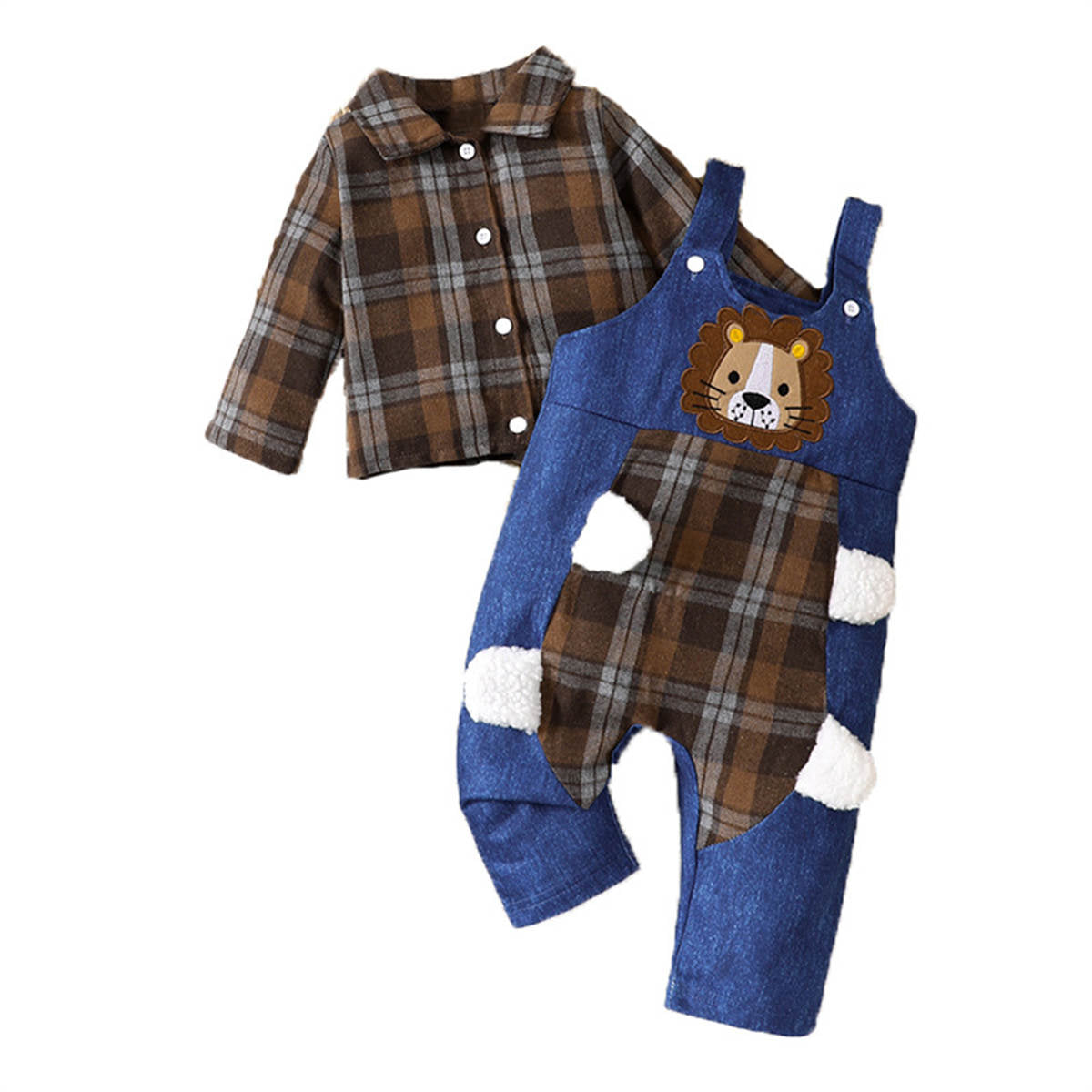 Boys&#39; spring and autumn two piece shirt and overalls suit