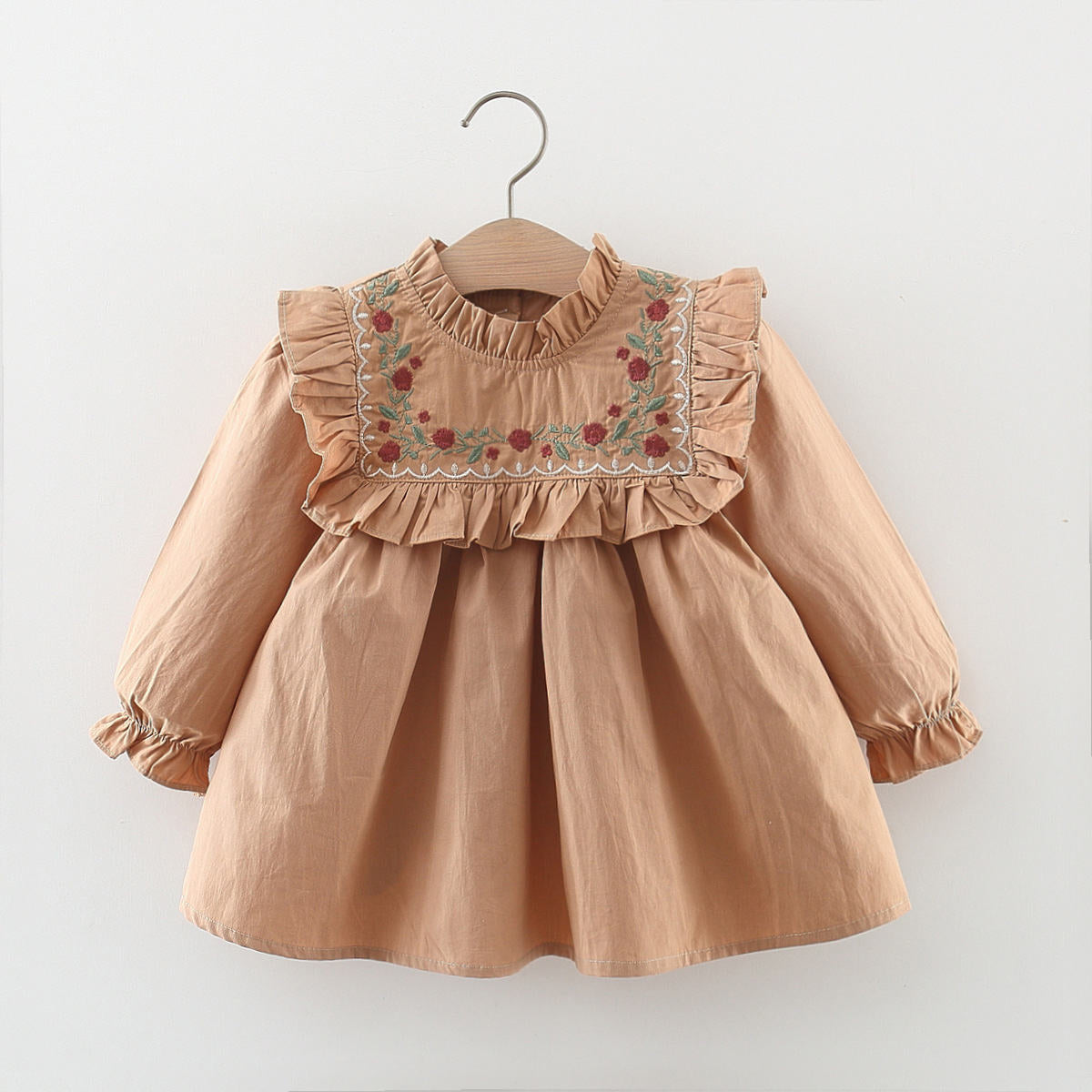 Girls autumn embroidered baby collar dress long sleeve retro dress