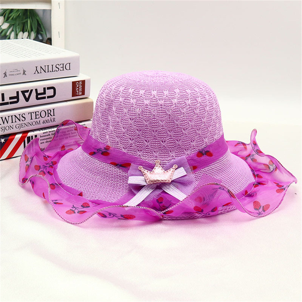 Children's mesh crown straw hat