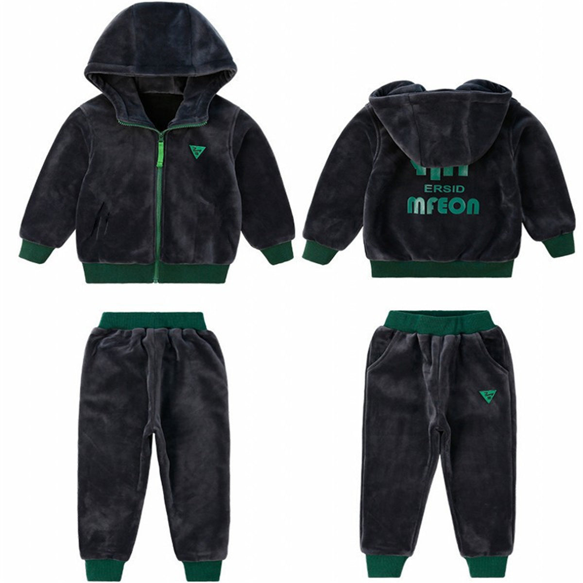 Boys' two-piece double-faced fleece suit with hood and fleece sweater for autumn and winter