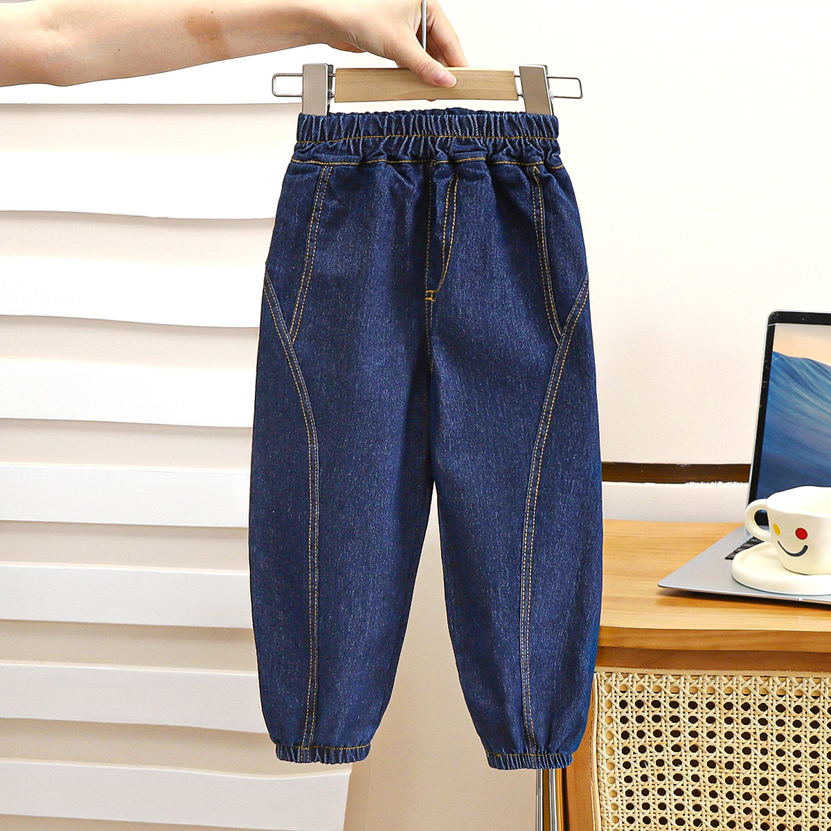 Middle and large children's patchwork jeans autumn and winter style comfortable casual loose jeans