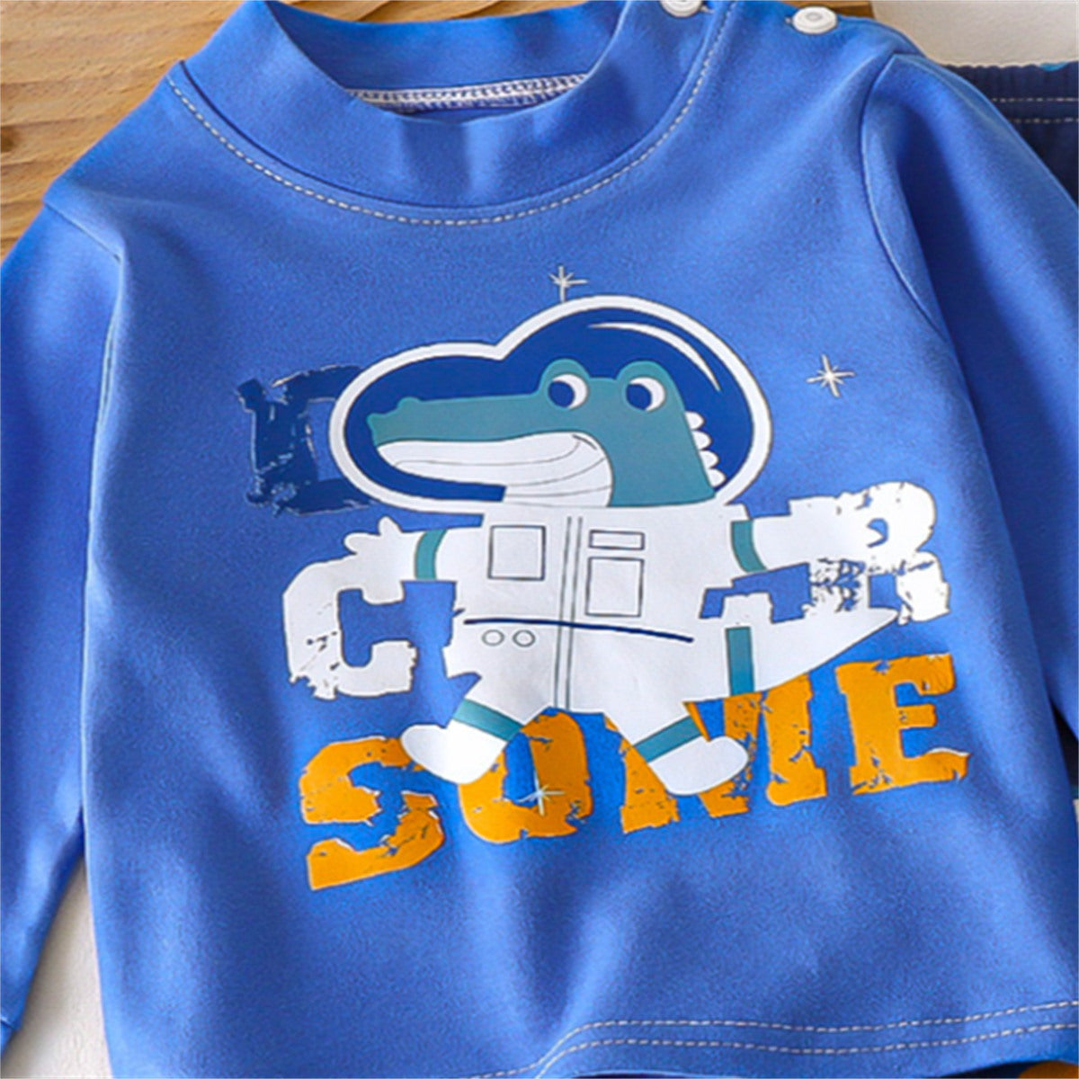 Boys Cute Astronaut Pattern Home Clothes Pajamas Set Cute Bear Long Sleeve 2-Piece Set