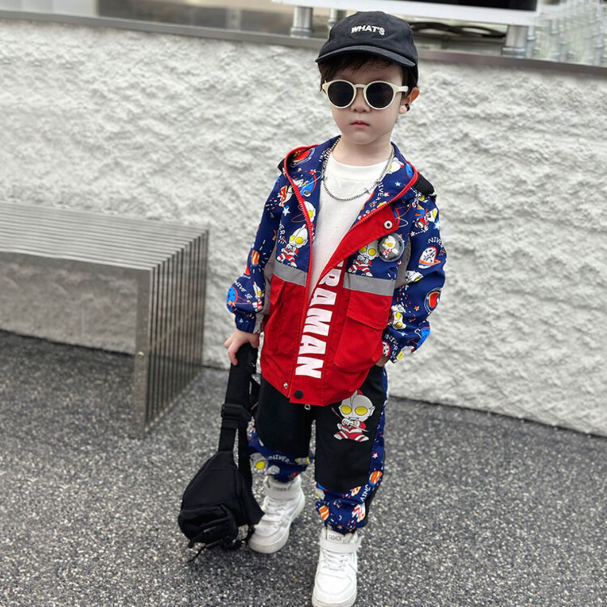 Boys Ultraman Eyes Suit Spring and Autumn New Children's Handsome Jacket Two-piece Suit for Small and Medium Children