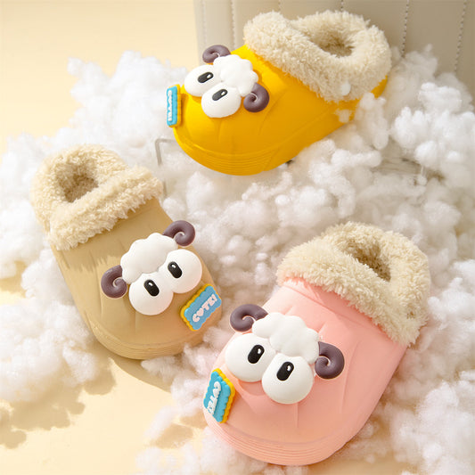 Simple cute pink warm home style for children's boys and girls, waterproof and non-slip cotton slippers