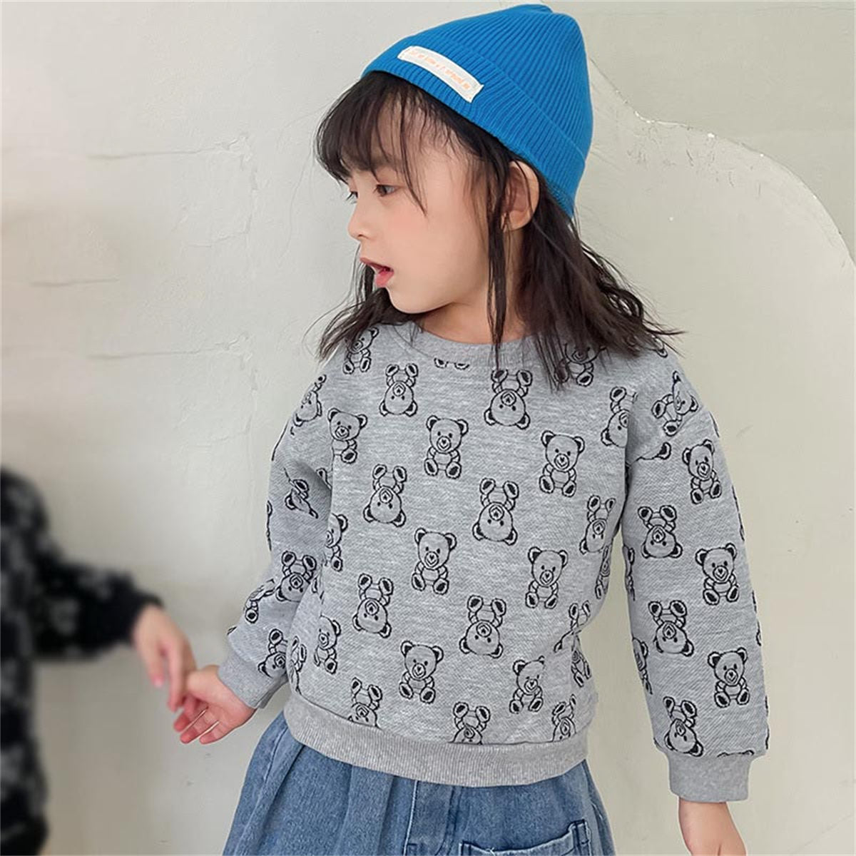 Children's Bear Terry Pullover Sweater Spring and Autumn New Girls Round Neck Long Sleeve Bottoming Shirt Boys T-shirt Children's Clothing